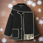 Women's Shawl Collar Coat with Button Front and Fringe Trim 1