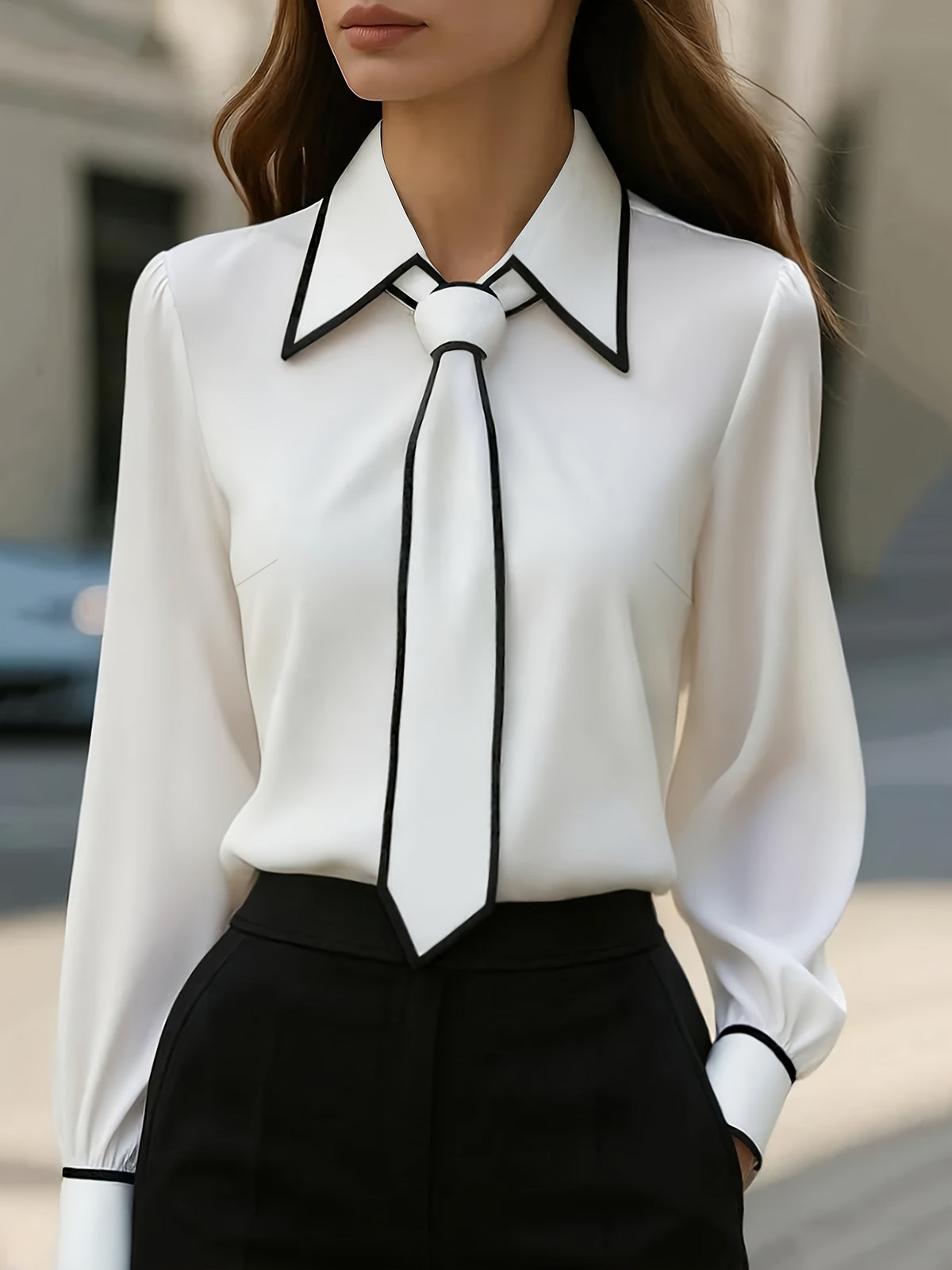 Julie | Contrast Tie-Neck Blouse 1