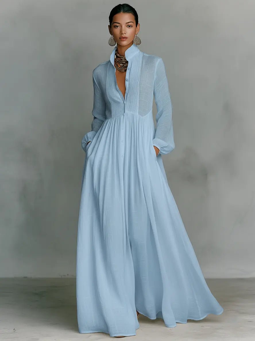Aria | Stylish Stand Collar Button Maxi Dress 3