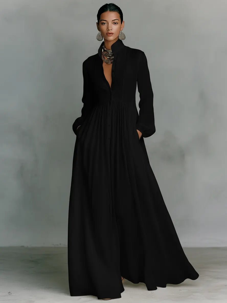 Aria | Stylish Stand Collar Button Maxi Dress 4