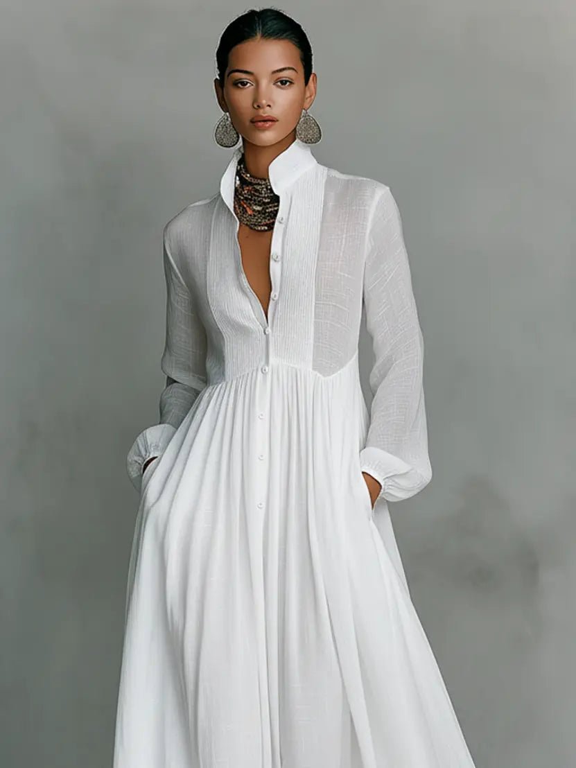 Aria | Stylish Stand Collar Button Maxi Dress 5