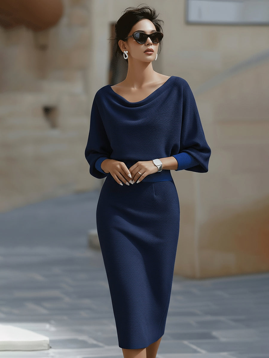 Liora | Elegant Draped Batwing Midi Dress 6
