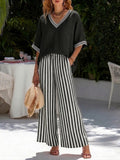 Rebecca | Stylish V-Neck and Stripe Pants Set 6