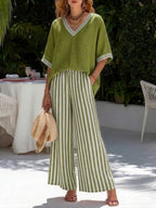 Rebecca | Stylish V-Neck and Stripe Pants Set 5