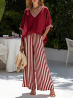Rebecca | Stylish V-Neck and Stripe Pants Set 1