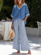 Rebecca | Stylish V-Neck and Stripe Pants Set 3