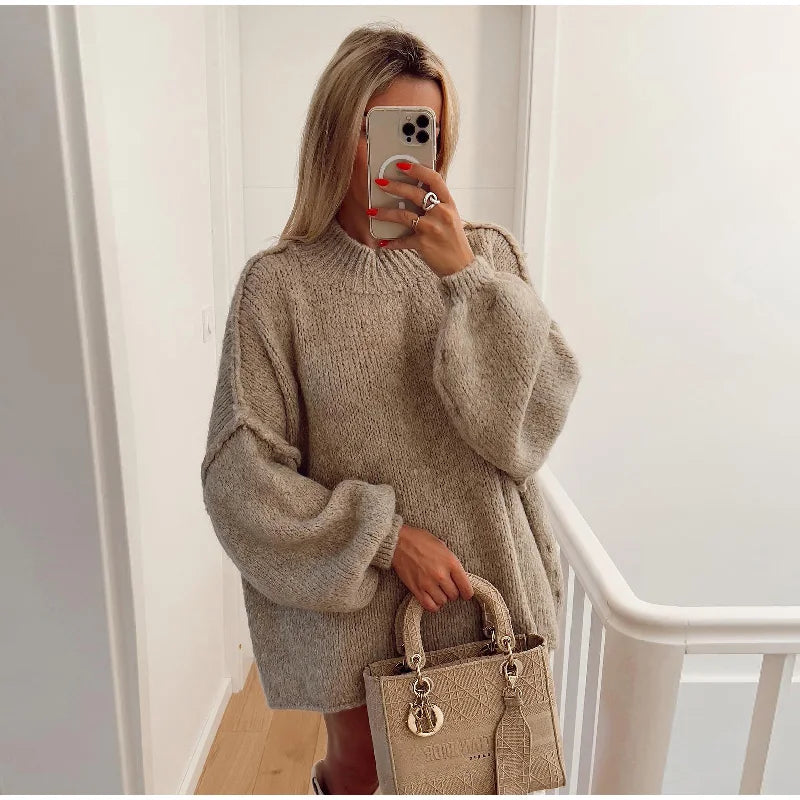 Women's Oversized Sweater with Crew Neck and Relaxed Fit 2