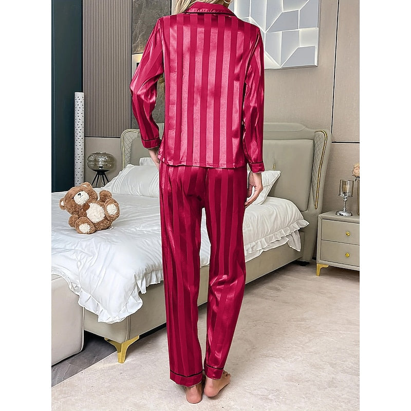 Women's Two-Piece Button-Front Lounge Set Long Sleeve 6