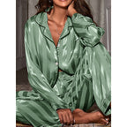 Women's Two-Piece Button-Front Lounge Set Long Sleeve 4