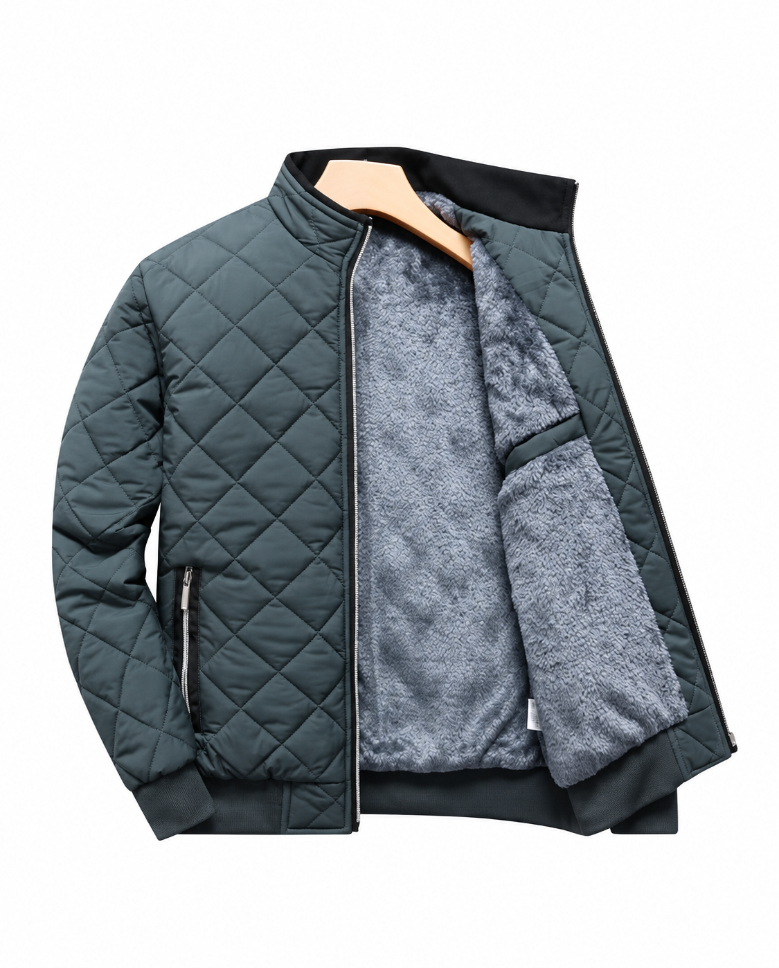 Ravellu diamond-quilted lined jacket — Green open front