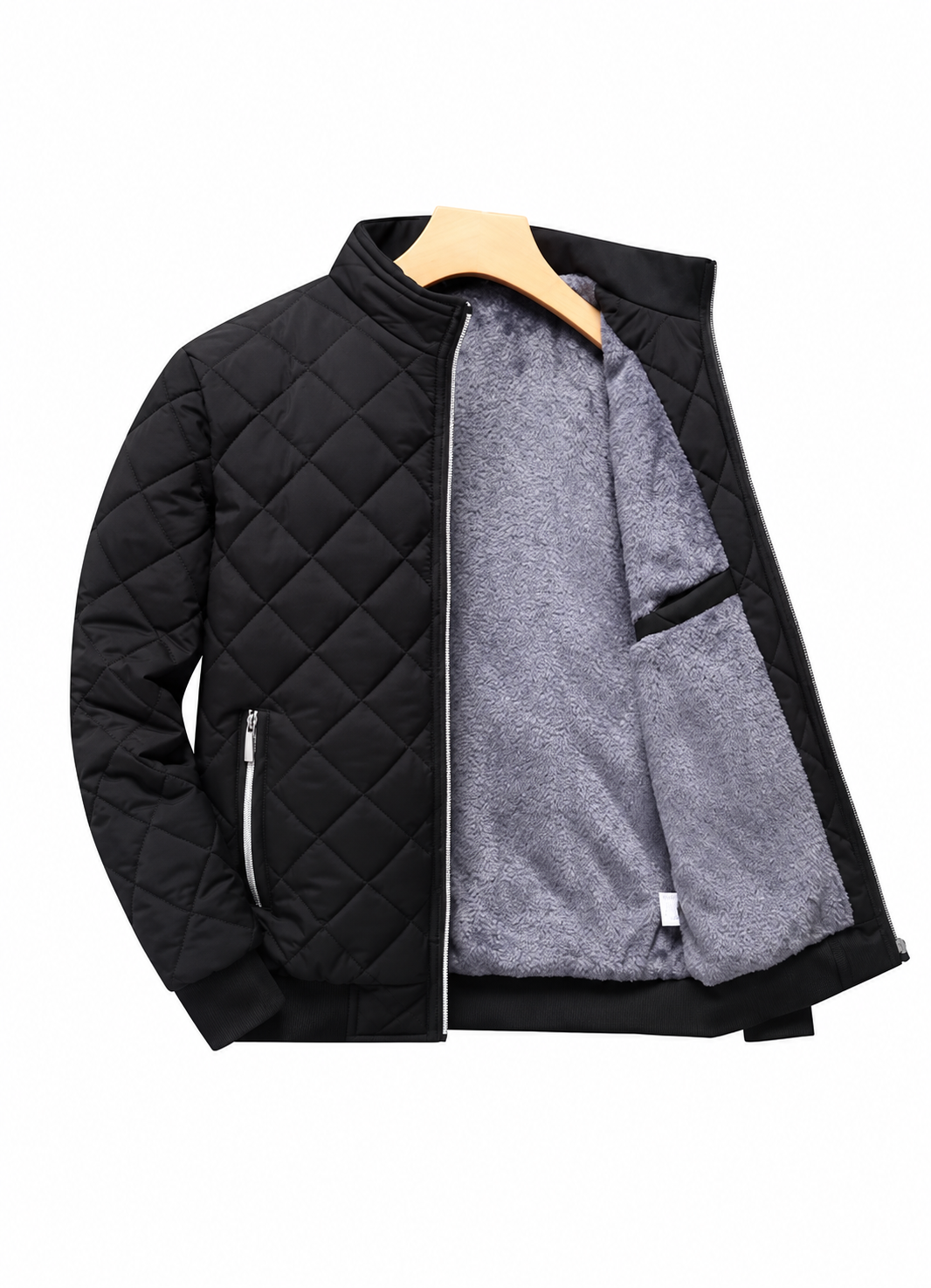 Ravellu diamond-quilted lined jacket — Black open front