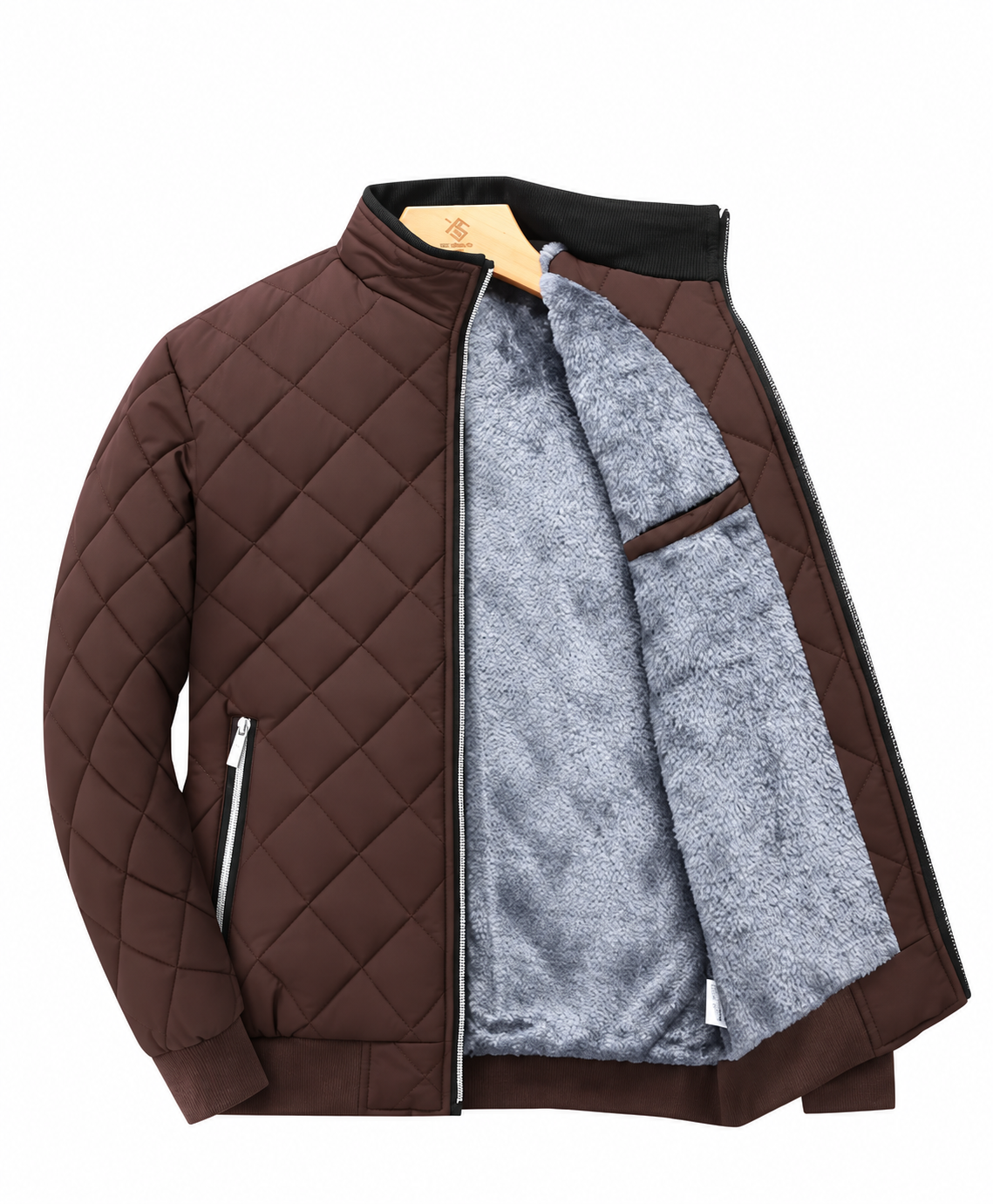 Ravellu diamond-quilted lined jacket — Brown open front