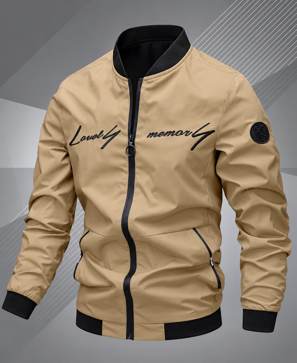 Ravellu embroidered bomber jacket — Khaki front