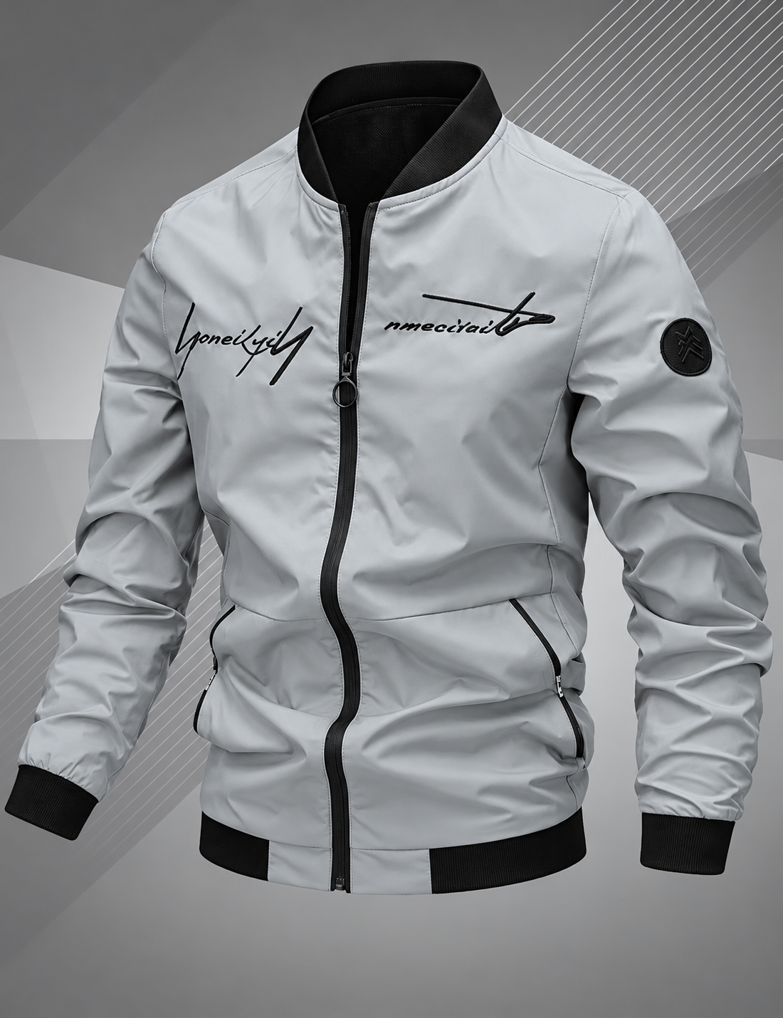 Ravellu embroidered bomber jacket — Light Grey front