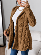 Ravellu women’s hooded textured plush coat — Brown front