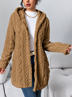 Ravellu women’s hooded textured plush coat — Brown open front