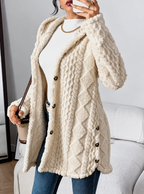 Ravellu women’s hooded textured plush coat — Cream front