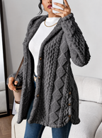 Ravellu women’s hooded textured plush coat — Grey front