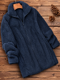 Ravellu women’s plush zip-front coat — Navy front