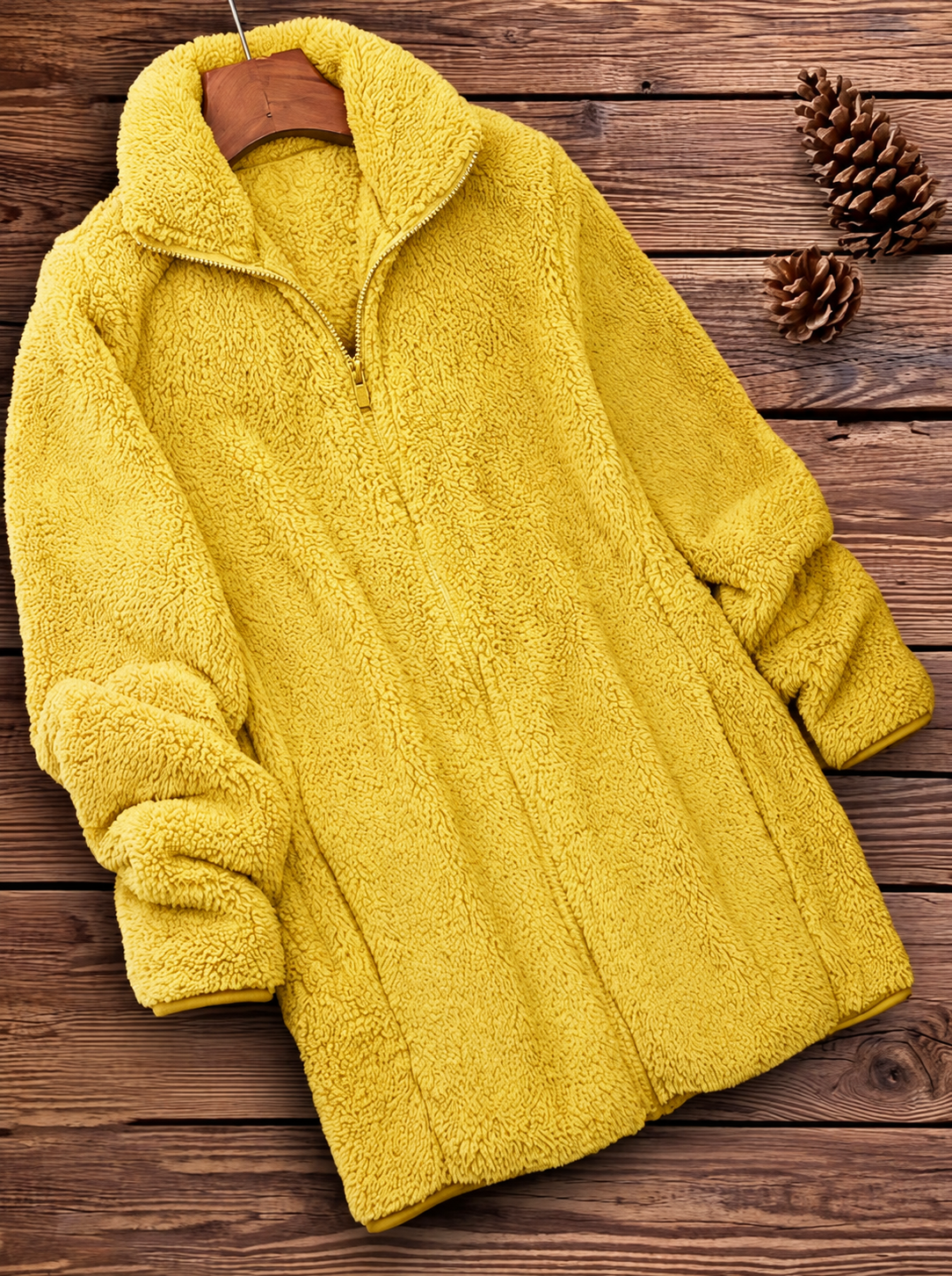 Ravellu women’s plush zip-front coat — Yellow front