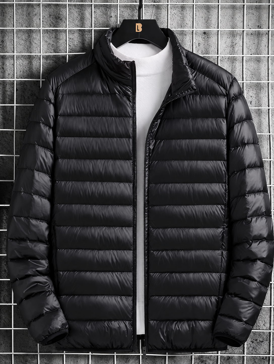 Ravellu quilted stand collar jacket — Black front