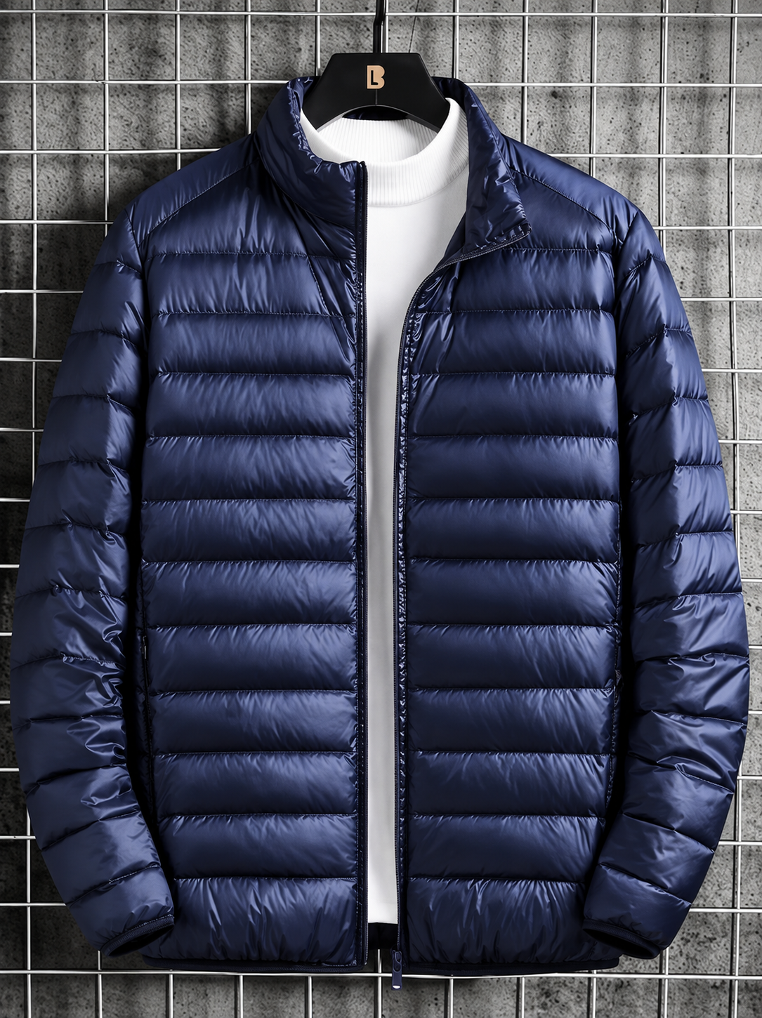 Ravellu quilted stand collar jacket — Navy front