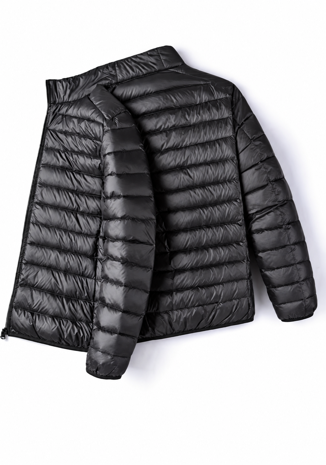 Ravellu quilted stand collar jacket — Black open jacket