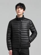 Ravellu quilted stand collar jacket — Black worn