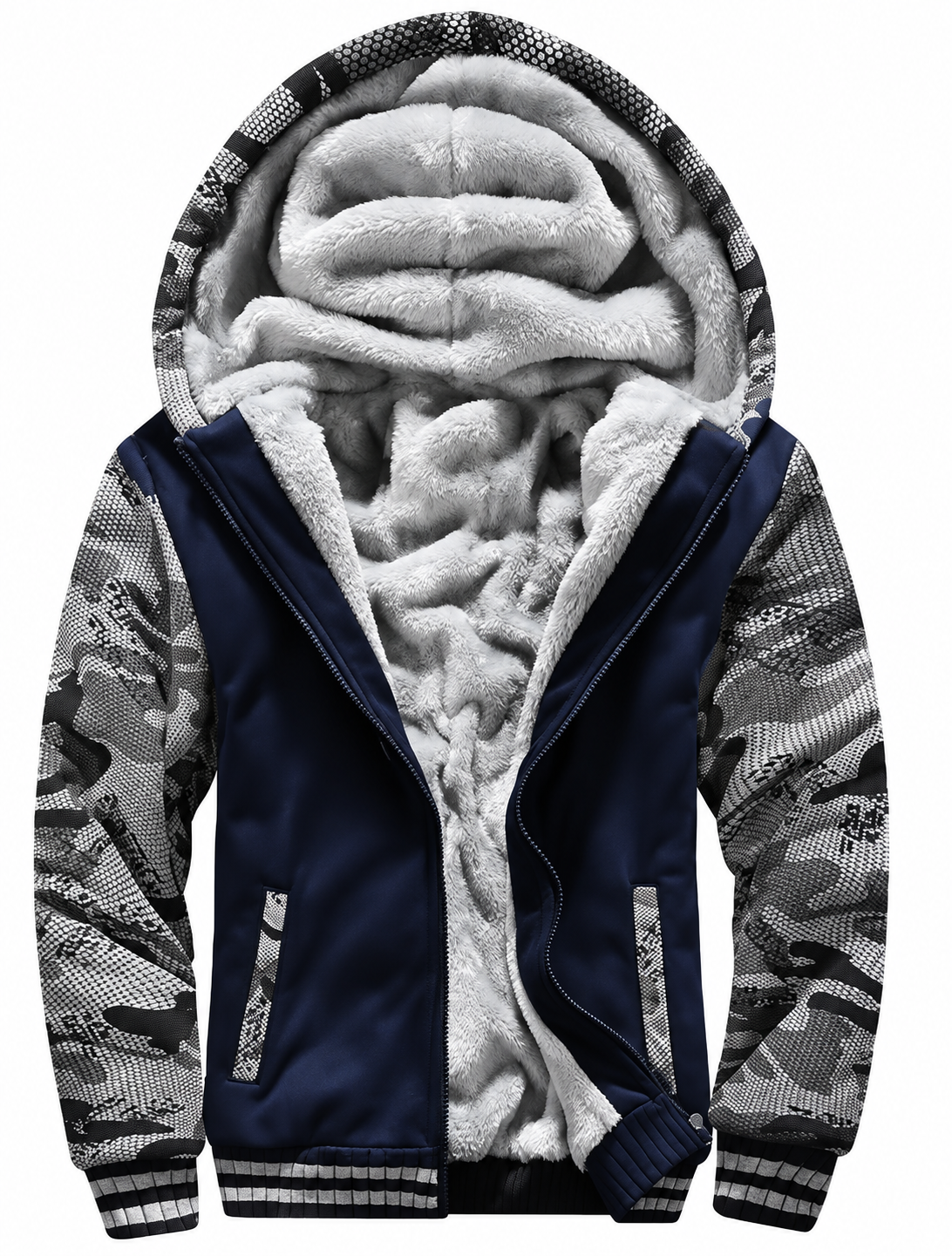 Ravellu hooded lined jacket — Navy Camo front