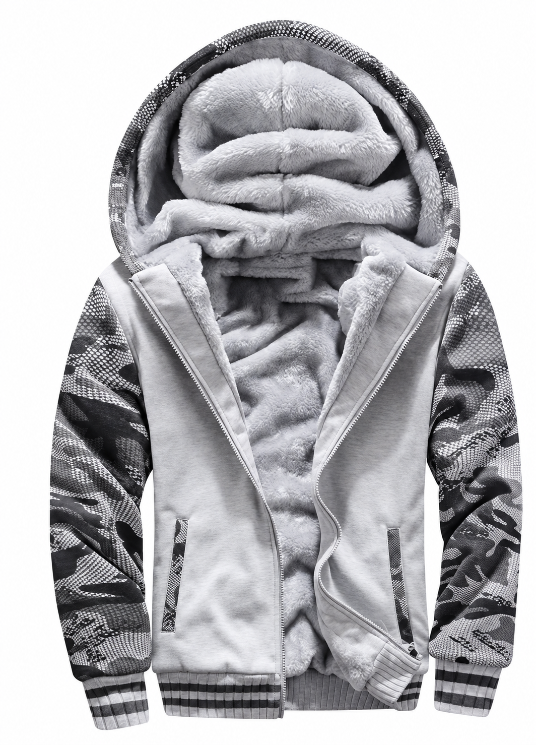 Ravellu hooded lined jacket — Grey Camo front