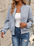 Ravellu women’s textured zip-up jacket — Grey front