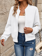 Ravellu women’s textured zip-up jacket — White front
