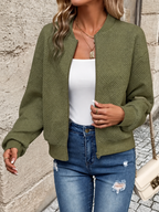 Ravellu women’s textured zip-up jacket — Olive front