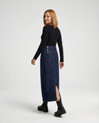 Women's Maxi Denim Skirt with Side Slit and Button Closure 5