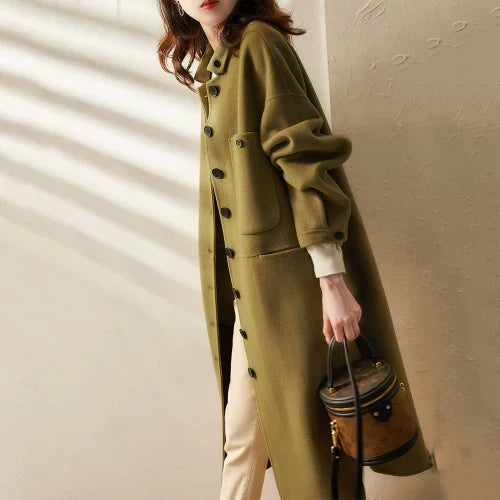 Women's Button-Front Long Jacket with Pockets 9