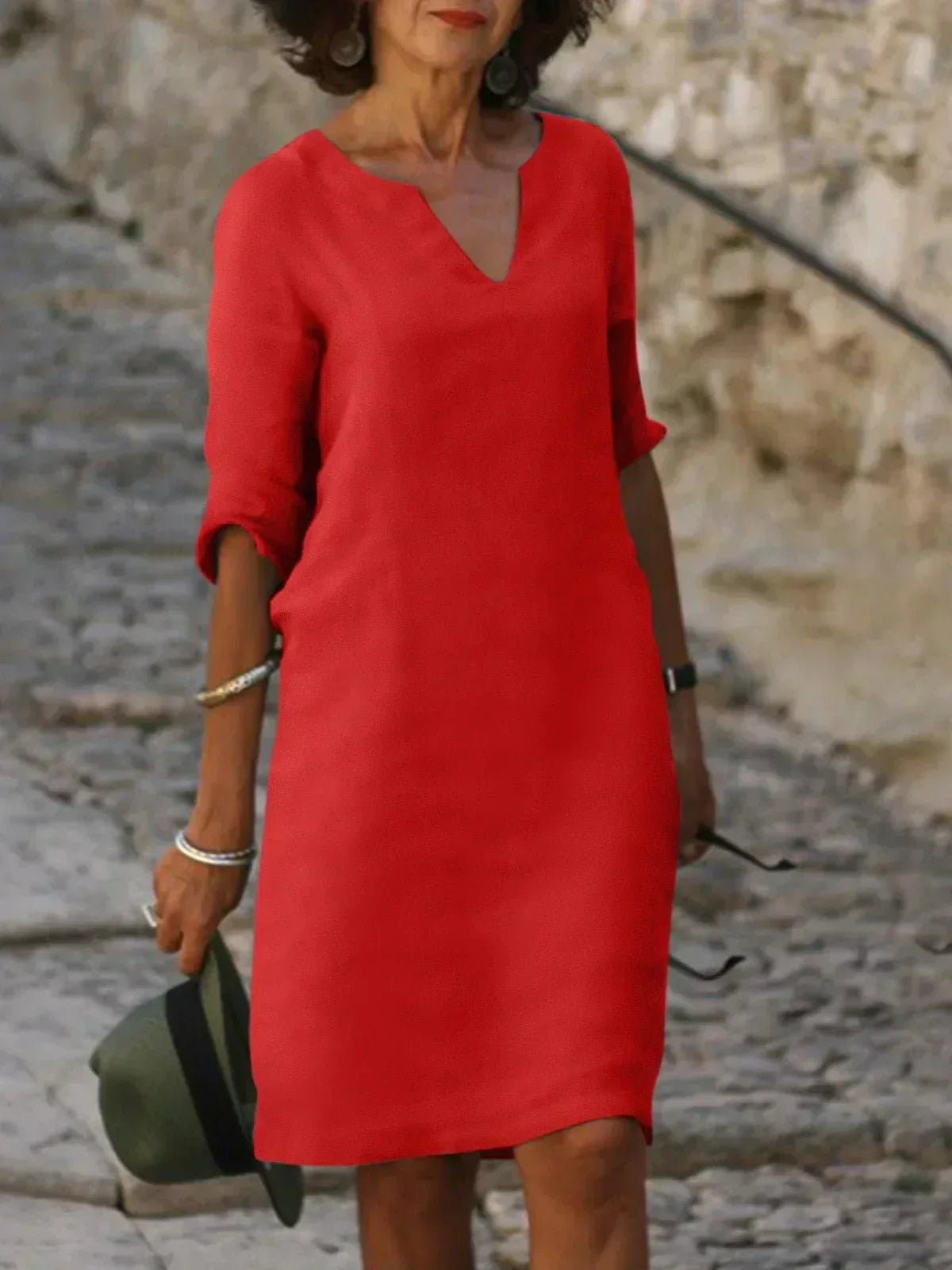Valentina | Casual Mid Sleeve V-Neck Dress 6