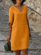 Valentina | Casual Mid Sleeve V-Neck Dress 5