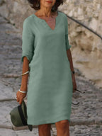 Valentina | Casual Mid Sleeve V-Neck Dress 4