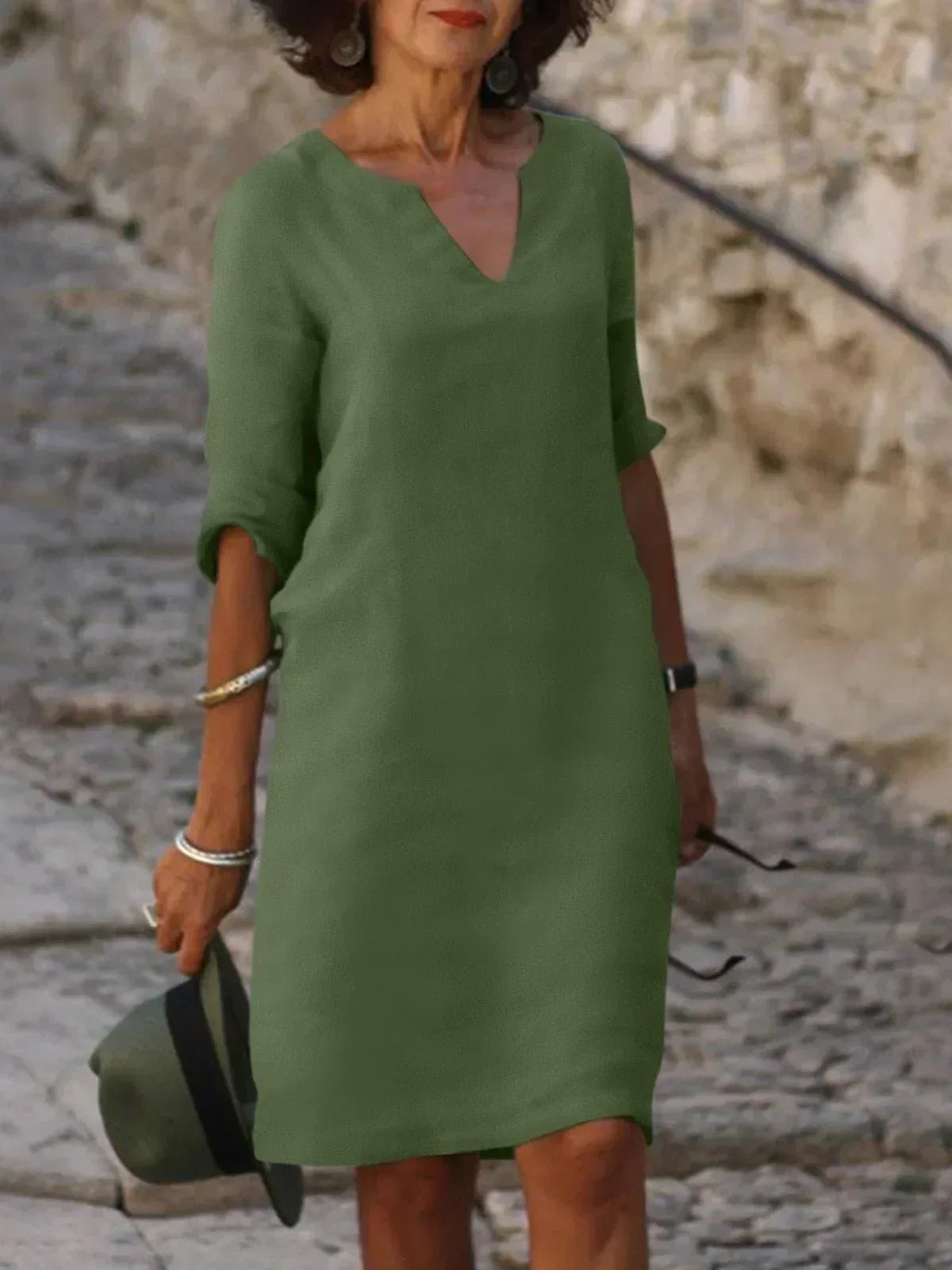 Valentina | Casual Mid Sleeve V-Neck Dress 3