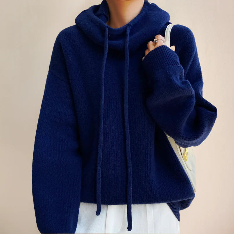Women's Ribbed Hooded Sweater with Long Sleeves 4