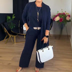 Women's 3-Piece Lounge Set with Long Cardigan and Wide-Leg Pants 11