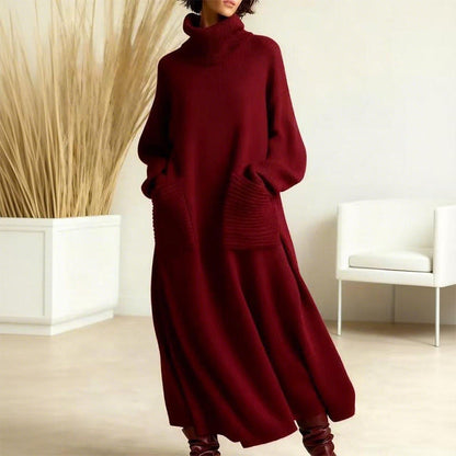 Women's Turtleneck Sweater Dress with Side Pockets 1