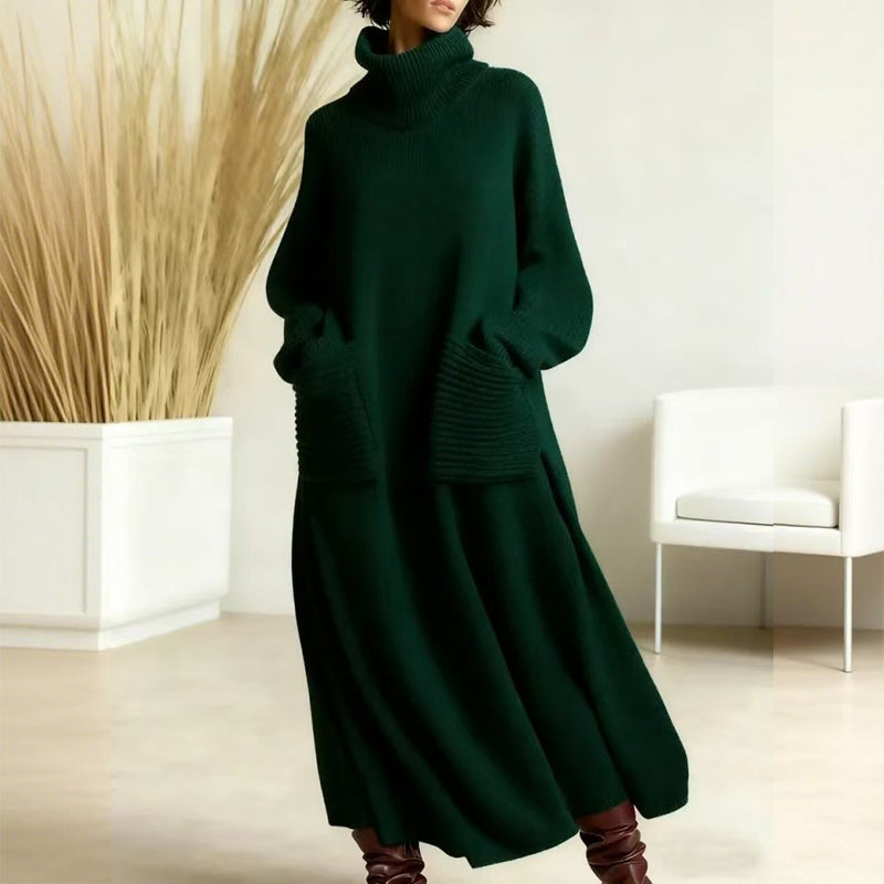 Women's Turtleneck Sweater Dress with Side Pockets 3