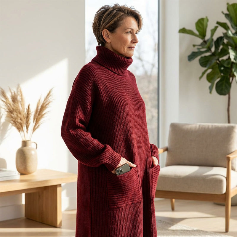 Women's Turtleneck Sweater Dress with Side Pockets 6
