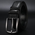 Men's Leather Belt with Pin Buckle and Contrast Stitching 1