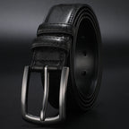 Men's Leather Belt with Pin Buckle and Contrast Stitching 1