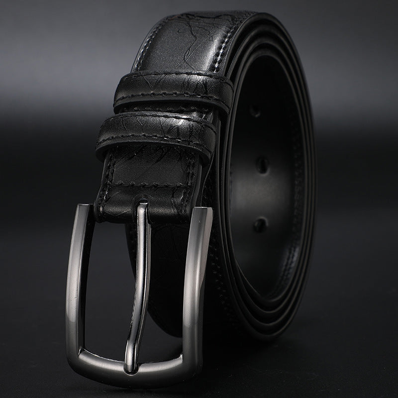 Men's Leather Belt with Pin Buckle and Contrast Stitching 1