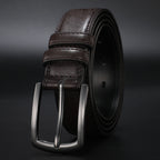 Men's Leather Belt with Pin Buckle and Contrast Stitching 2