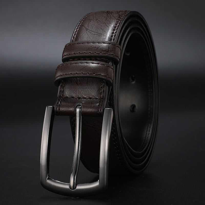 Men's Leather Belt with Pin Buckle and Contrast Stitching 2