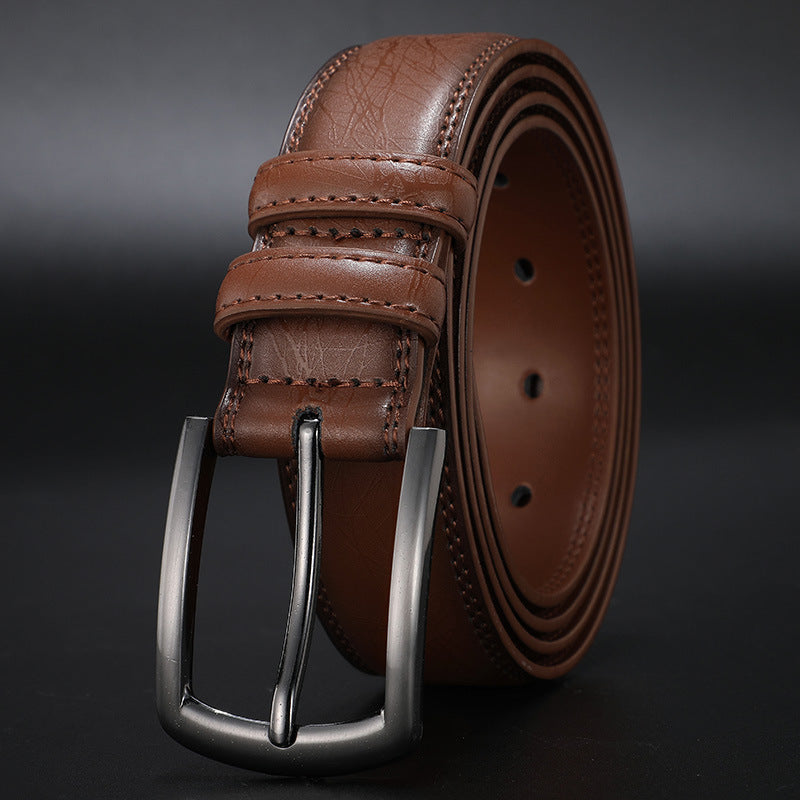 Men's Leather Belt with Pin Buckle and Contrast Stitching 3